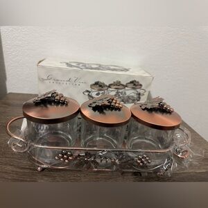 Vintage Glass Containers With Metal Lids & Tray (NWT)